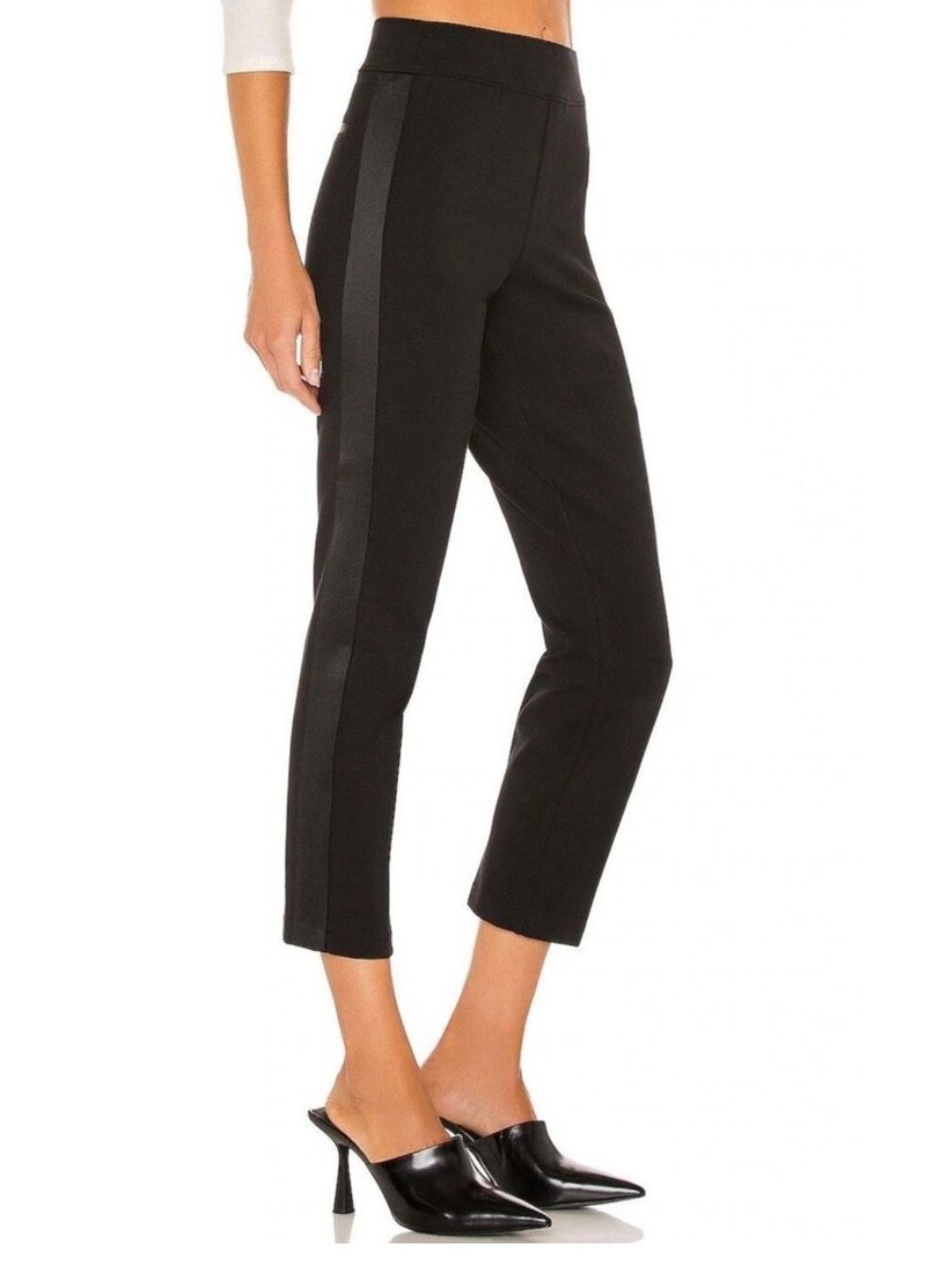Spanx The Perfect Ponte Pant Straight W/ Satin Tape Trim Black Womens Large
